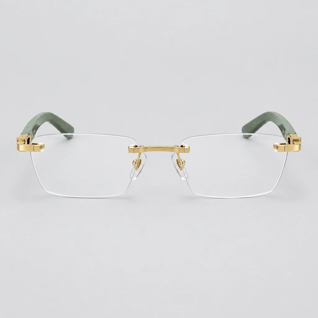 Cartier C Décor Men Rimless Green Wood Temples Transparent Glasses
