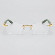 Cartier C Décor Men Rimless Green Wood Temples Transparent Glasses
