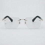 Cartier C Décor Men Rimless Dark Green Wood Temples Transparent Glasses