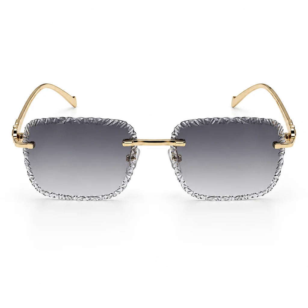 Cartier Panthère de Unisex Rimless Grey Gradient Split Diamond Cut Sunglasses