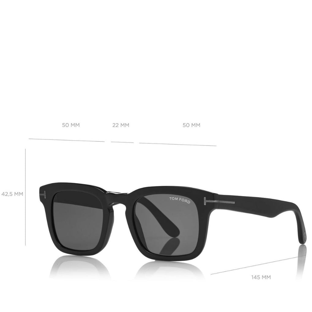 Tom Ford Women  Square Frame Shiny Matte Black Sunglasses