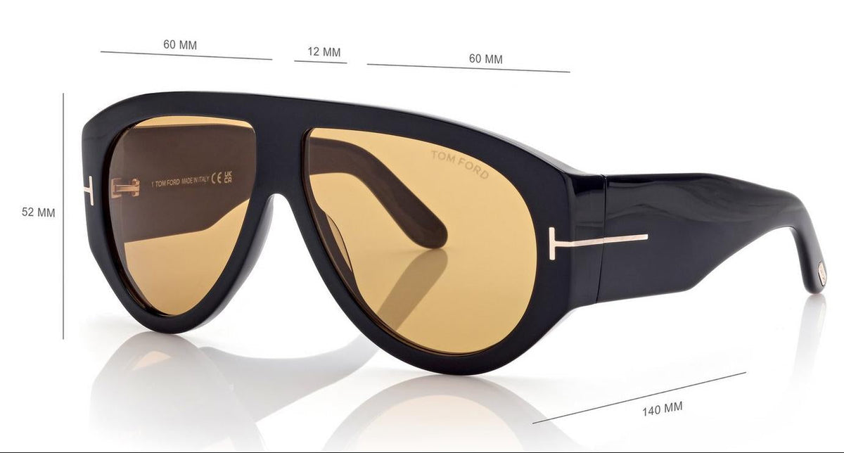Tom Ford Men Pilot Frame Soft Shiny Black Bronson Sunglasses
