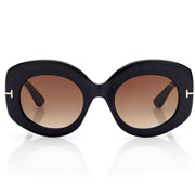Tom Ford Women Oval Frame  Shiny Black Sunglasses