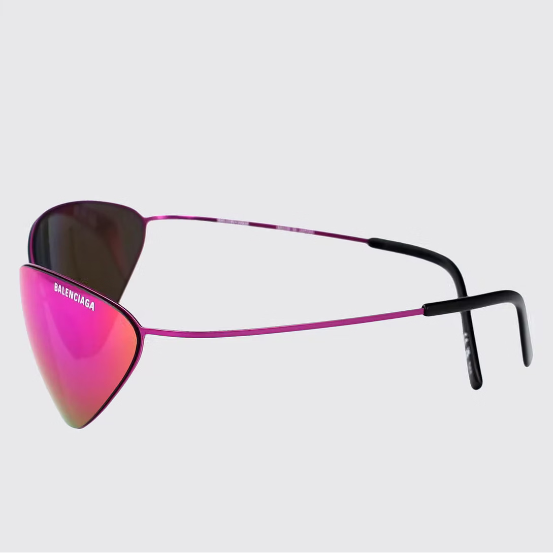 Balenciaga Unisex Extreme BB0350S Metallic Pink Cat-Eye Purple-Pink Mirrored Sunglasses