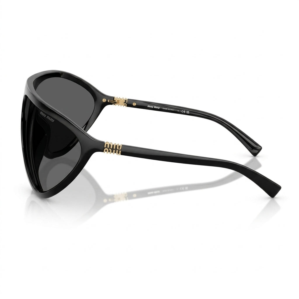 Miu Miu MU A01S Unisex Aviator Shield Black / Dark Grey Sunglasses
