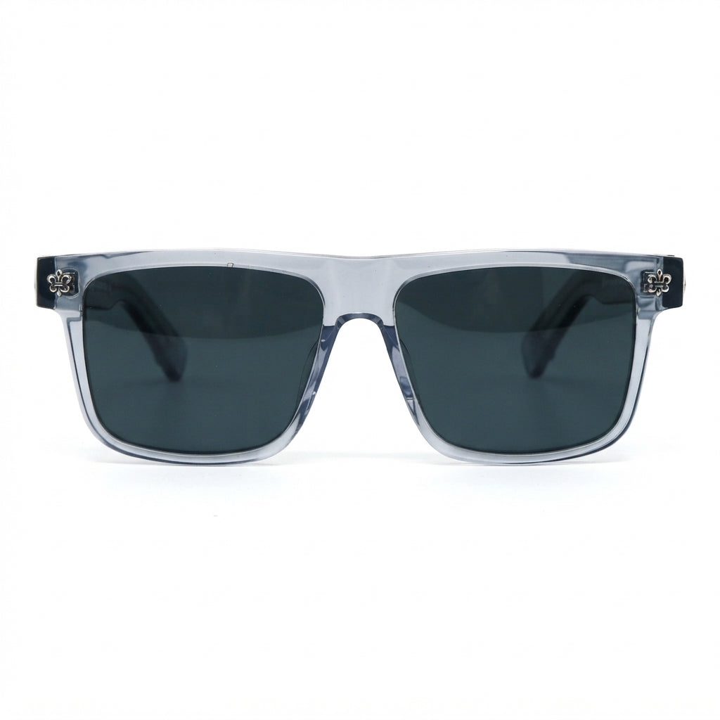 Chrome Hearts Unisex Box Lunch-A 2609 Crystal Clear & Silver Gothic Sunglasses