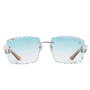 Maybach The Artist III Unisex P-WCW-ZZ5 Teal/Tiffany Blue Wood Platinum Diamond-Cut Rimless Luxury Sunglasses