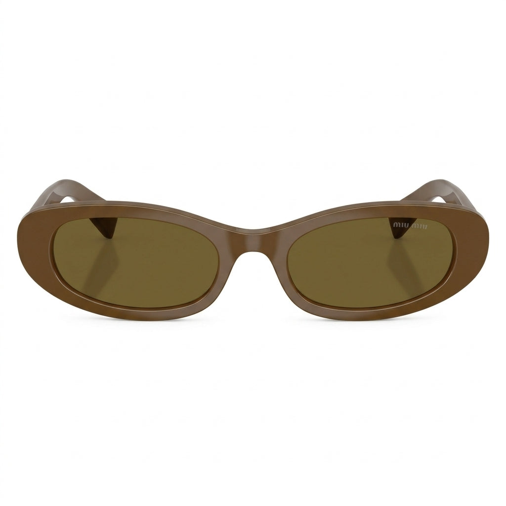 Miu Miu Women MU C02S Oval Light Cocoa Brown / Olive Green Sunglasses