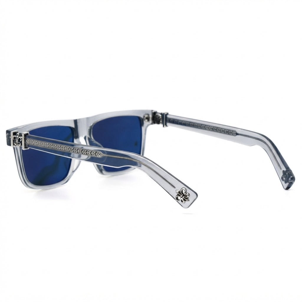 Chrome Hearts Unisex Box Lunch-A 2609 Crystal Clear & Silver Gothic Sunglasses