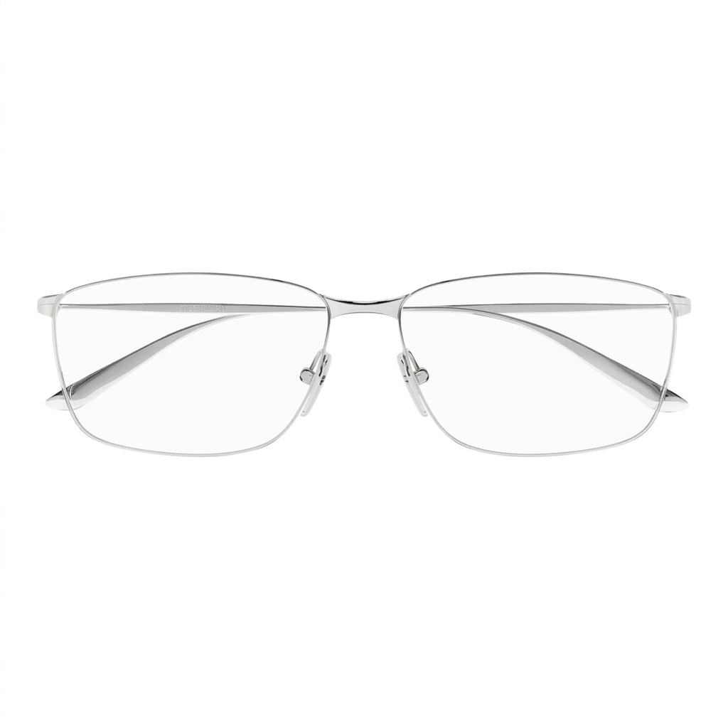 Balenciaga Men BB0415O Ultra-Thin Metal Rectangle Silver Eyeglasses