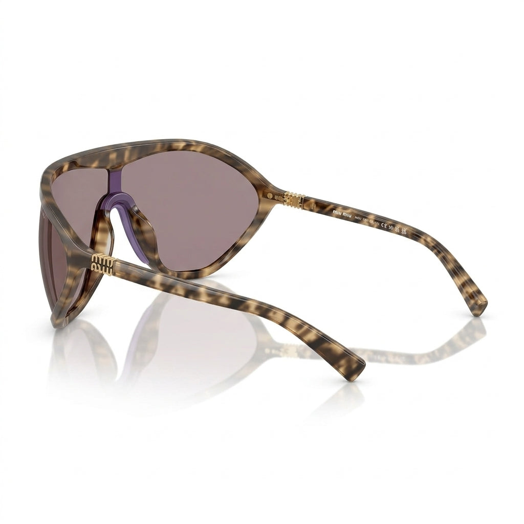 Miu Miu MU A01S Unisex Aviator Shield Honey Tortoise / Soft Grey-Mauve Sunglasses