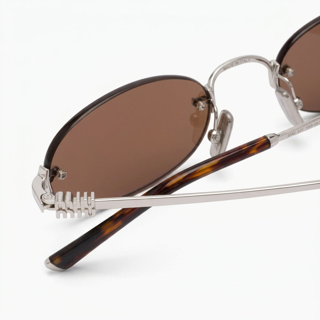 Miu Miu Women Rimless Oval Chocolate Brown Sunglasses