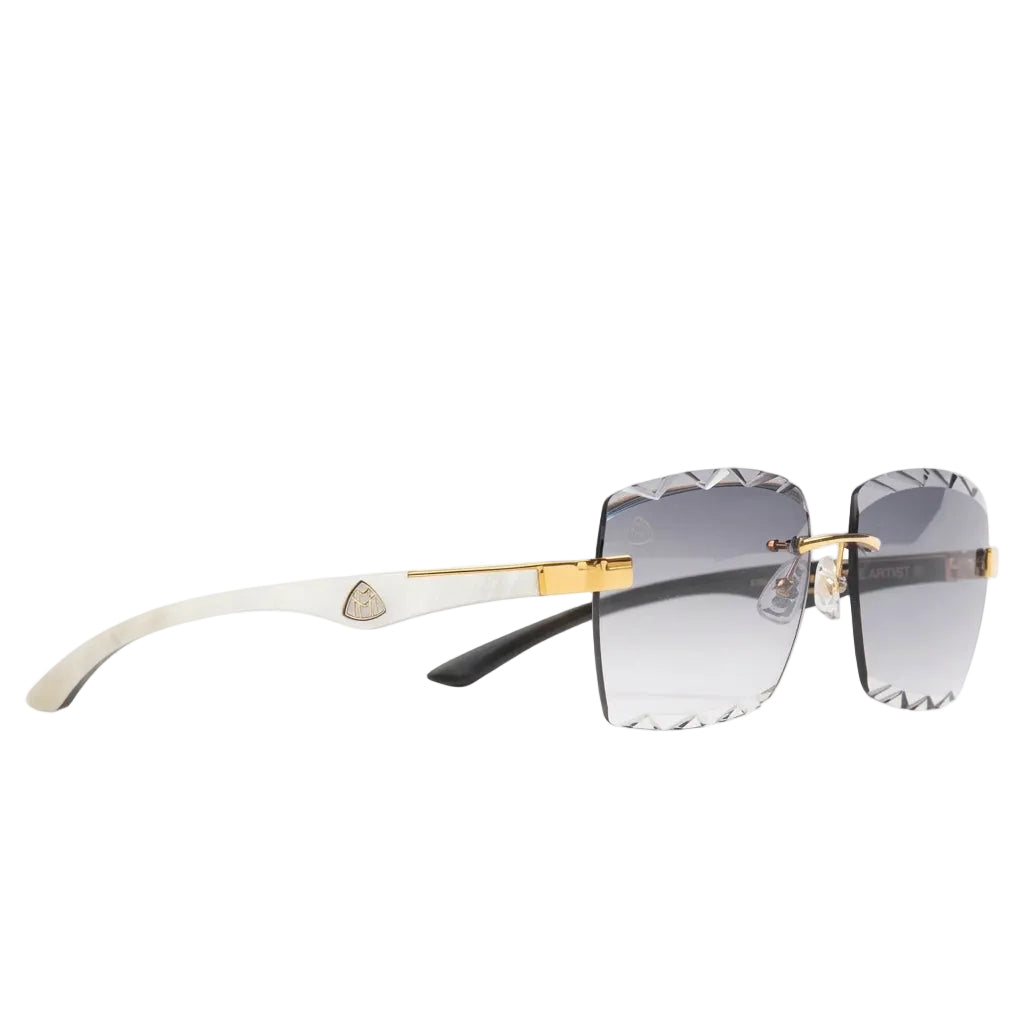 Maybach The Artist III Unisex G-HAS-Z25 White Horn Gold/Grey Diamond-Cut Rimless Luxury Sunglasses