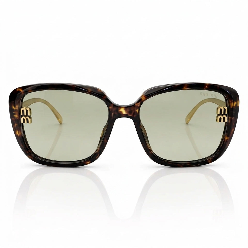 Miu Miu MU A08S Women Oversized Square Shield Dark Tortoise / Soft Green Sunglasses 