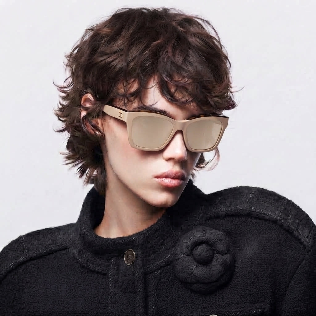 Chanel Women Square Beige & Tortoise Sunglasses