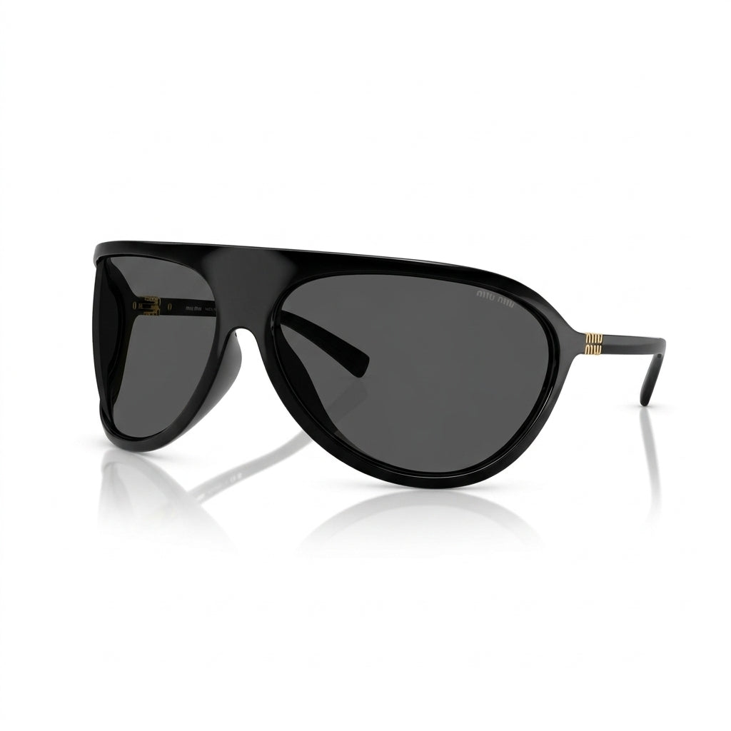 Miu Miu MU A01S Unisex Aviator Shield Black / Dark Grey Sunglasses