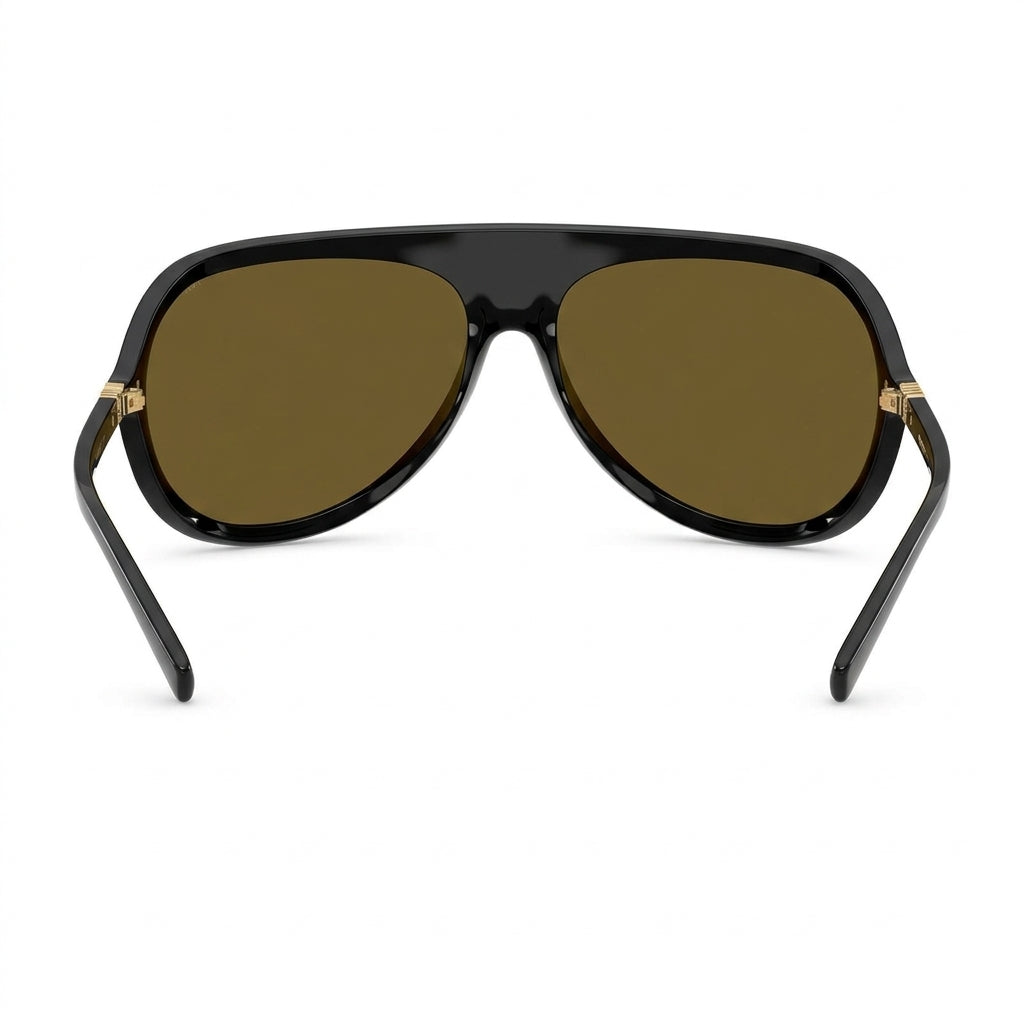 Miu Miu MU A01S Unisex Aviator Shield Shiny Black / Warm Brown Sunglasses