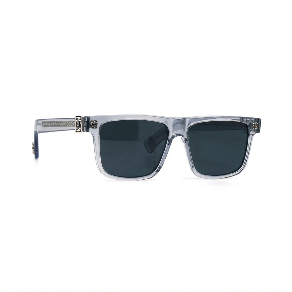 Chrome Hearts Unisex Box Lunch-A 2609 Crystal Clear & Silver Gothic Sunglasses