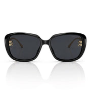 Miu Miu MU A08S Women Oversized Square Shield Shiny Black / Pale Gold Sunglasses 