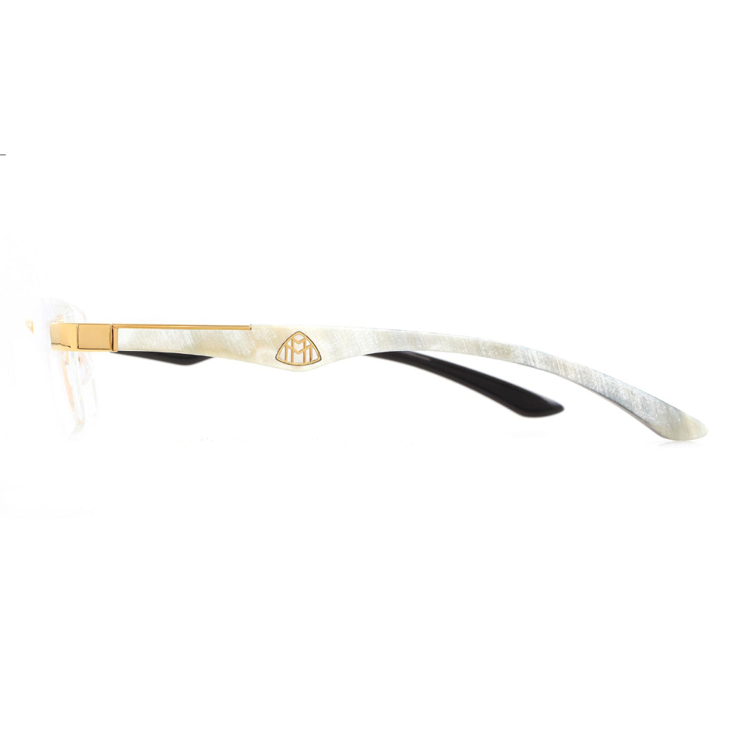 MAYBACH The Artist III Unisex Luxury 24K Gold / White Marbled Buffalo Horn Eyeglasses