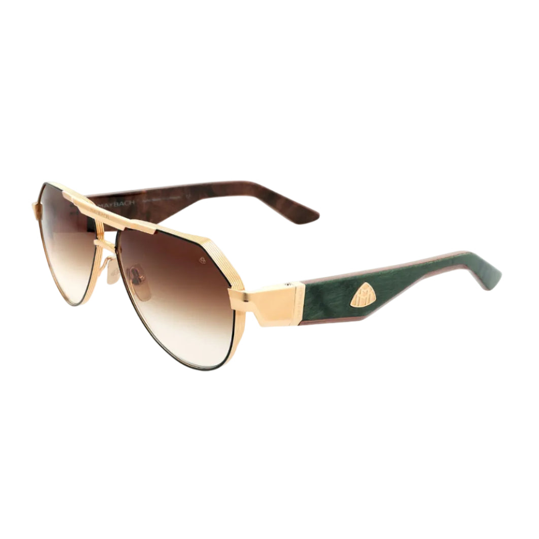 Maybach The King III Unisex 22K Gold / Black Lacquer Bronze Sunglasses