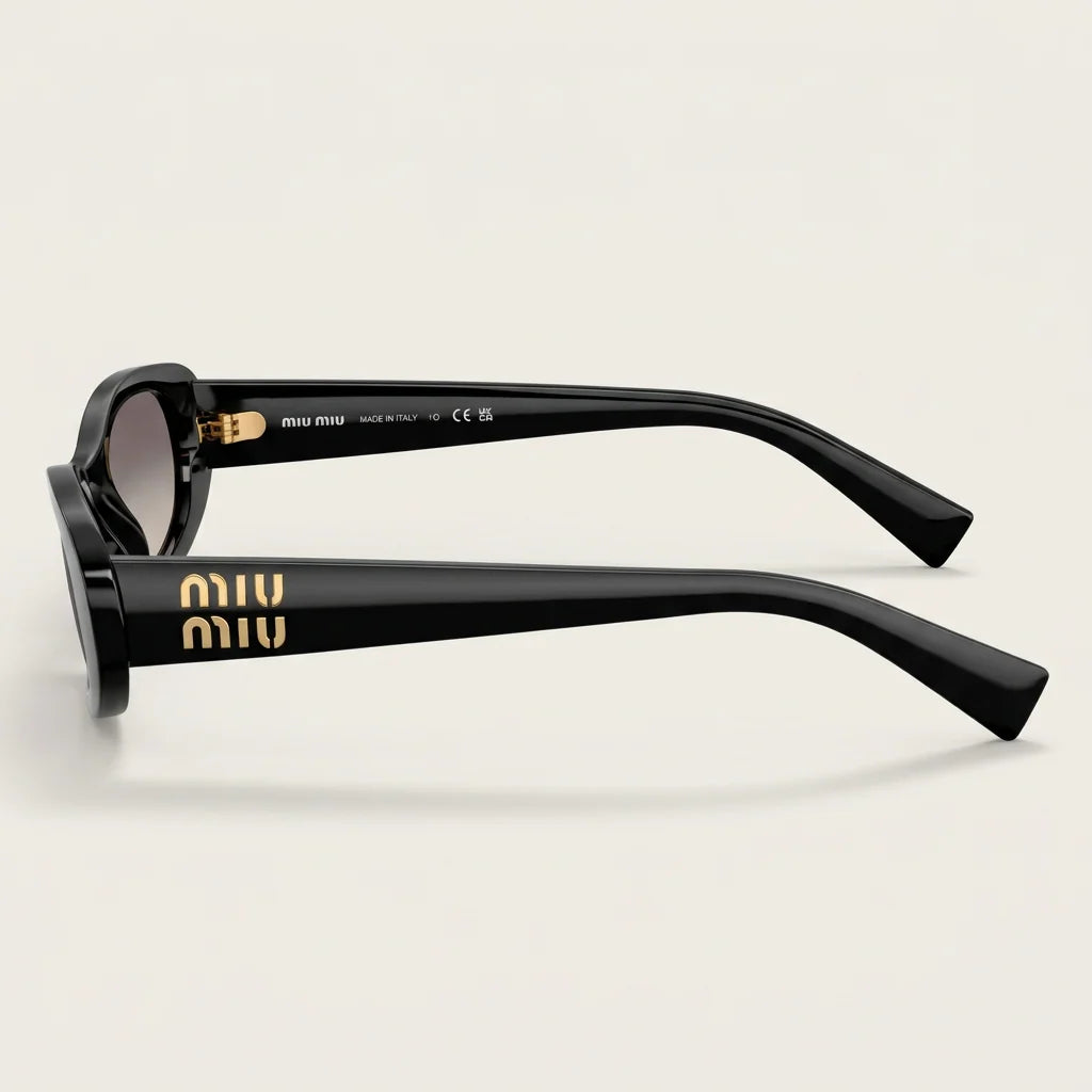 Miu Miu Women Oval Black / Dark Gray Sunglasses