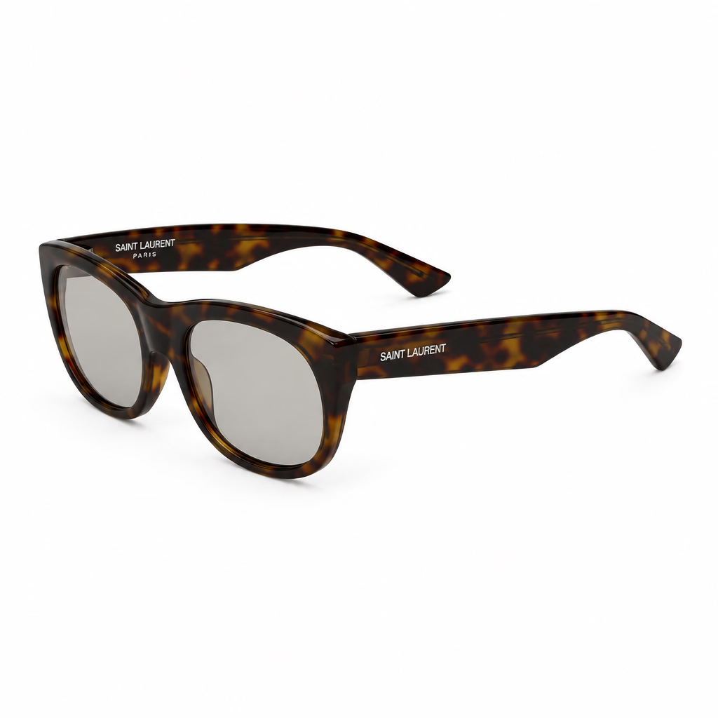 Saint Laurent Women SL 815 Romy Squared Oval Dark Havana / Light Yellow Sunglasses