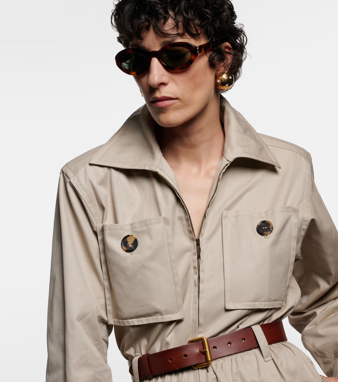 Saint Laurent Women SL M136 Medium Havana, Light Gold and Green Sunglasses
