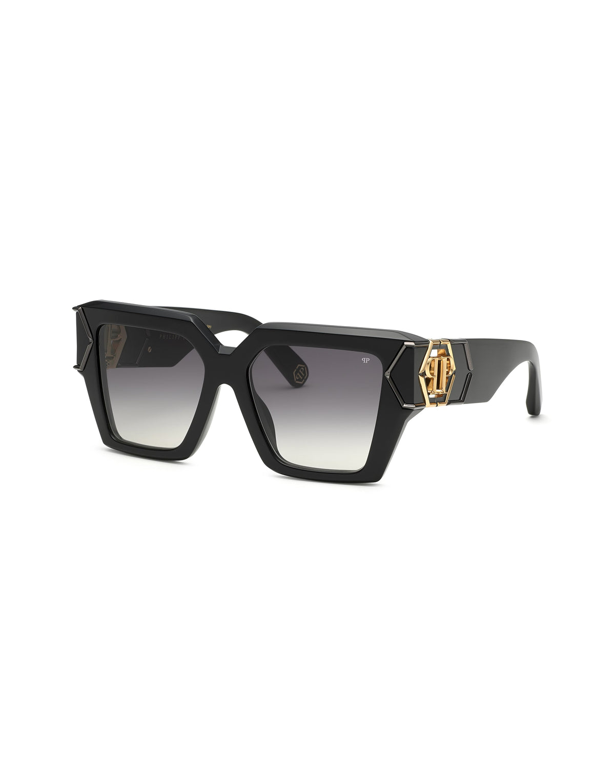 Philipp Plein Women Black Acetate Hexagon Logo Sunglasses