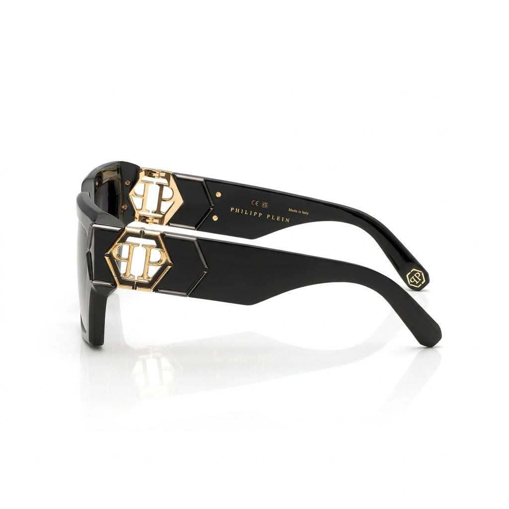Philipp Plein Women Black Acetate Hexagon Logo Sunglasses