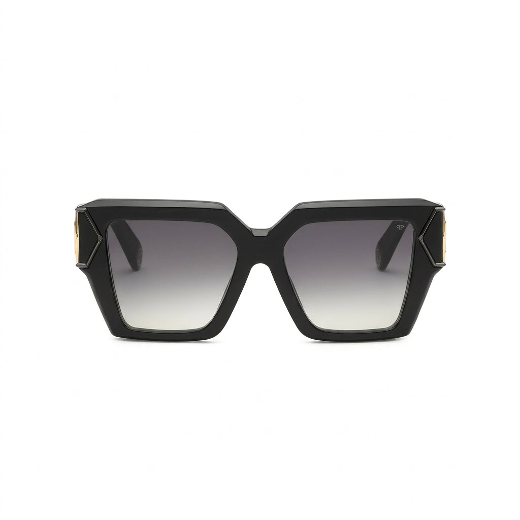 Philipp Plein Women Black Acetate Hexagon Logo Sunglasses