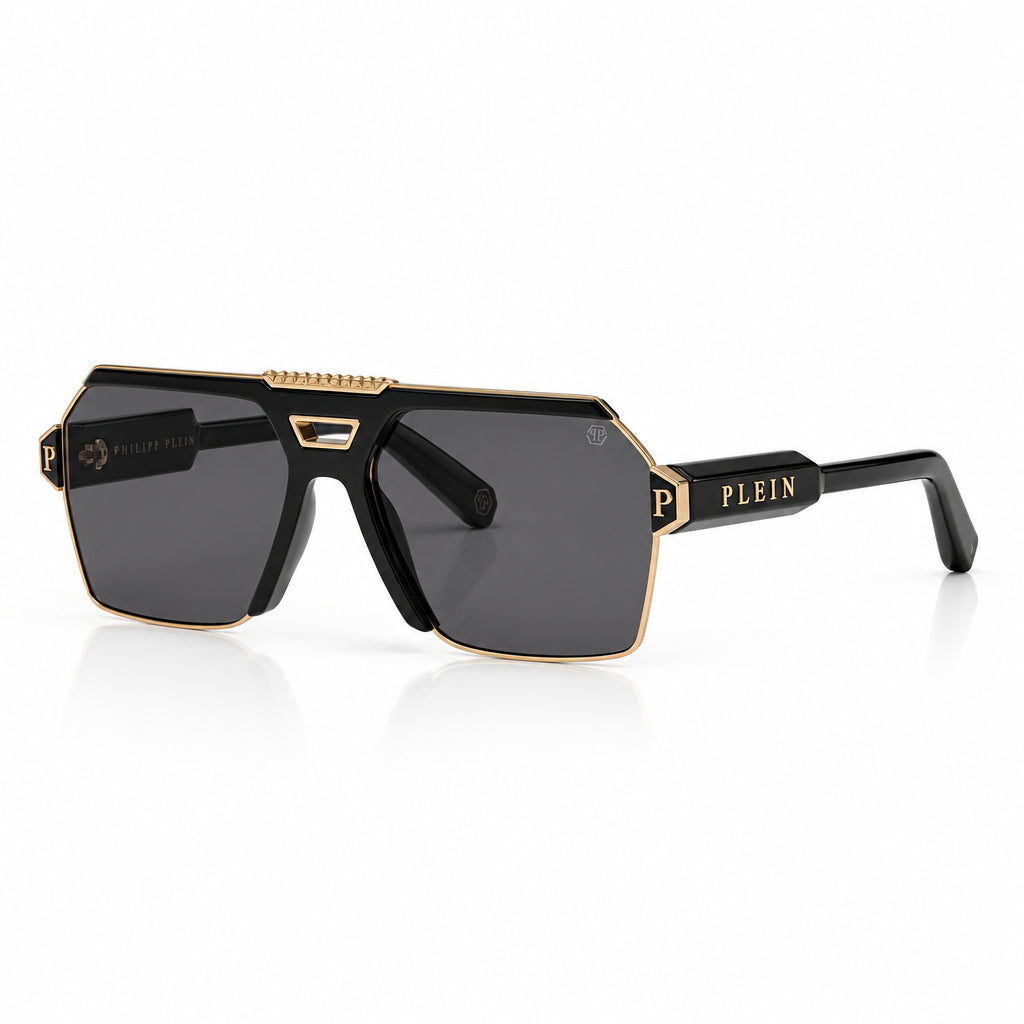Philipp Plein Unisex Aviator Black / Rose Gold Sunglasses