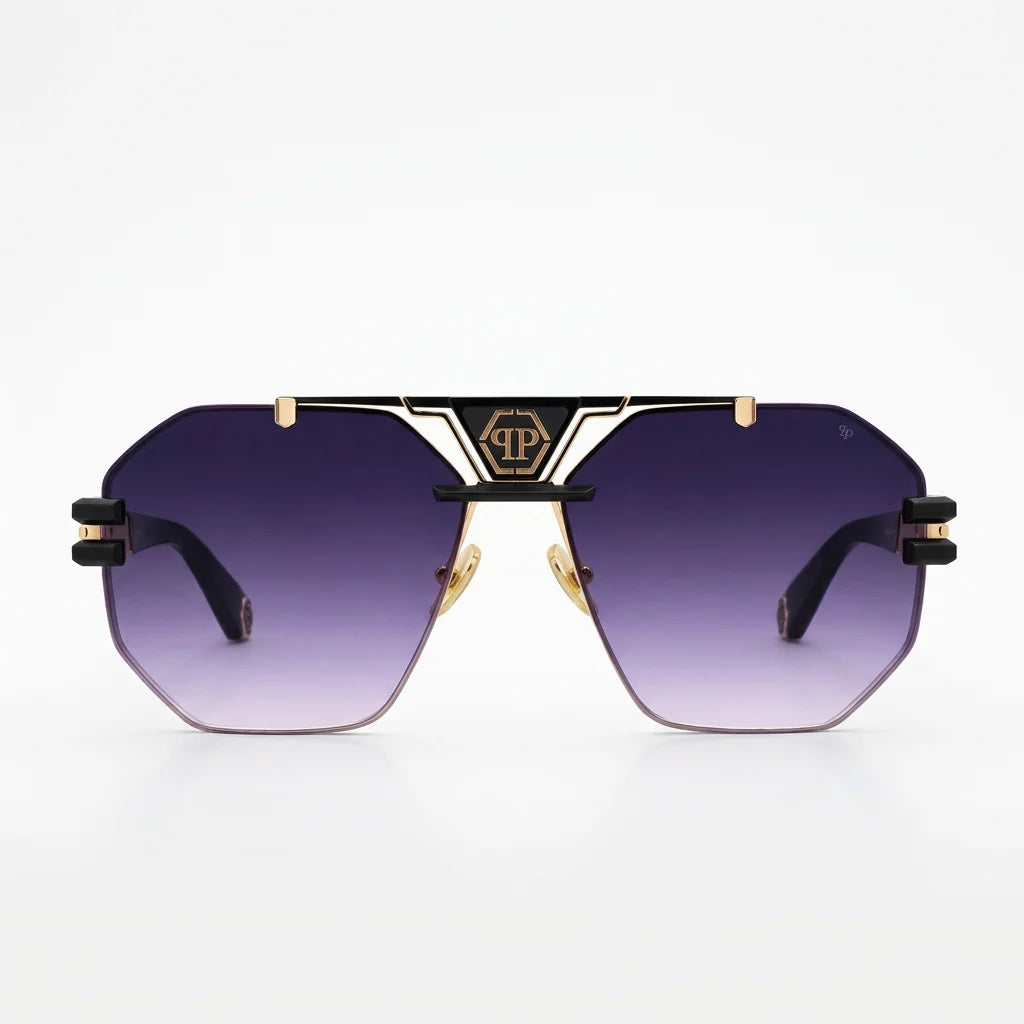 Philipp Plein Men Hexagonal Gold & Black Violet Gradient Sunglasses