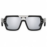 Philipp Plein Unisex Shiny Black & Silver Aviator Sunglasses