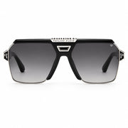 Philipp Plein Unisex Contemporary Flat-Top Aviator Black & Silver Sunglasses