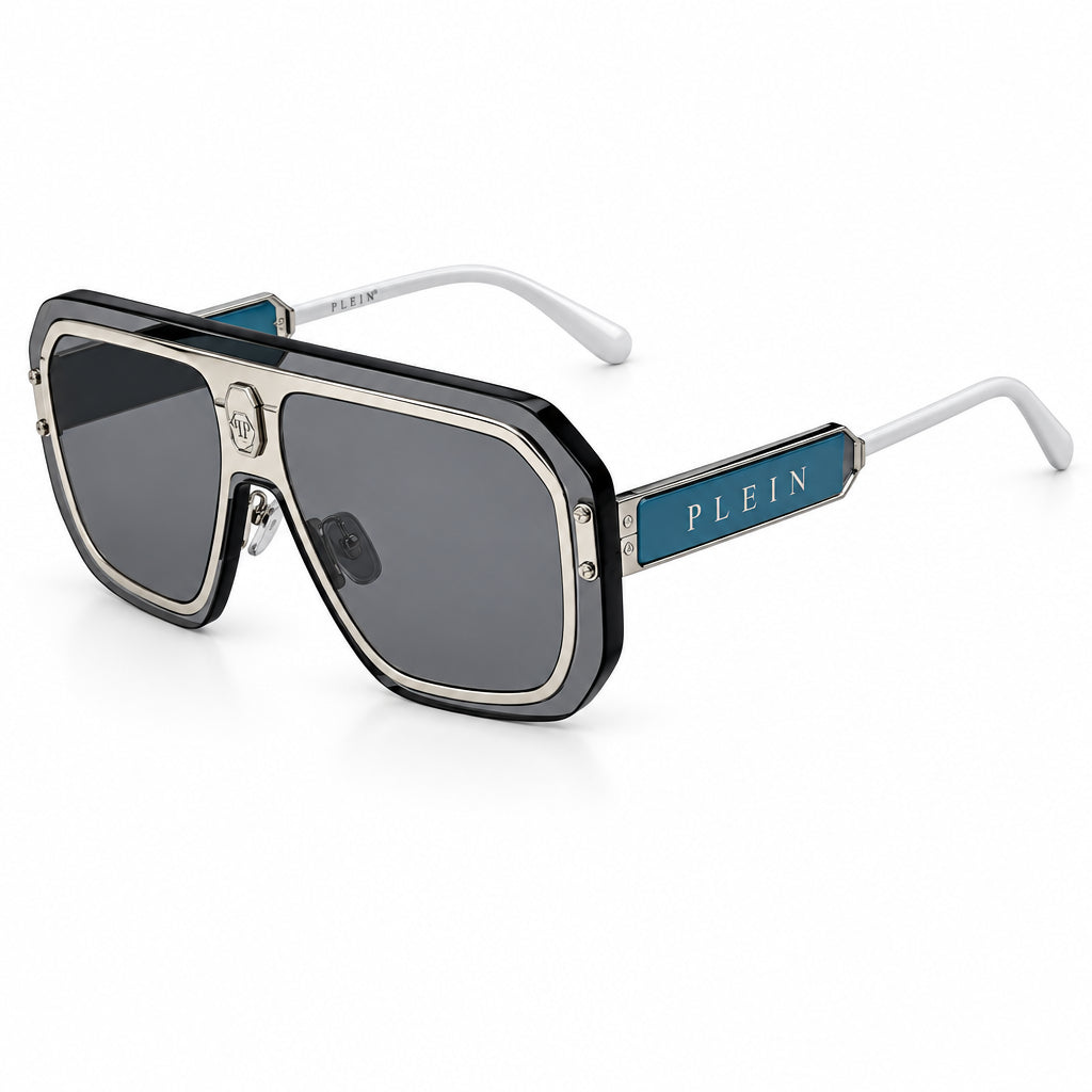 Philipp Plein Unisex Shield Semi-Matt Palladium / Grey Sunglasses