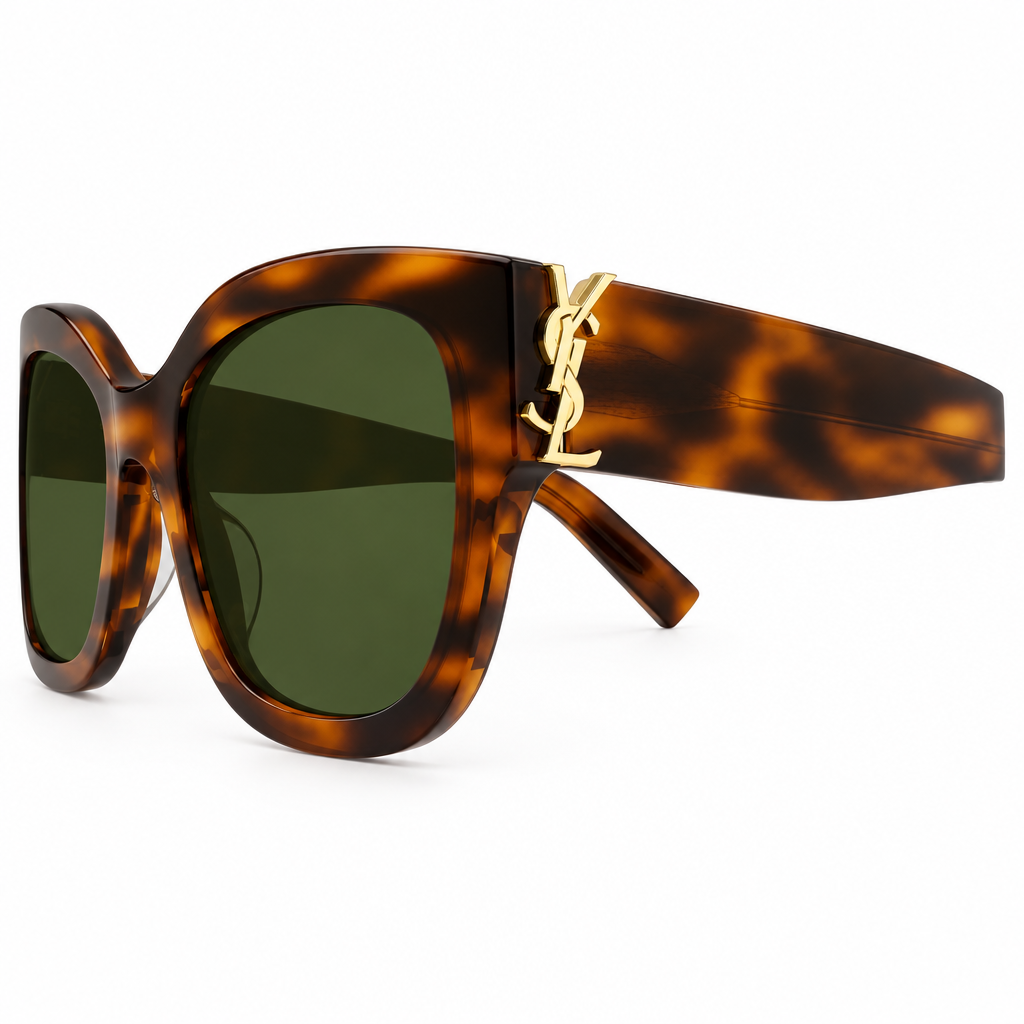 Saint Laurent Women SL M95/F Havana/Green Square Sunglasses