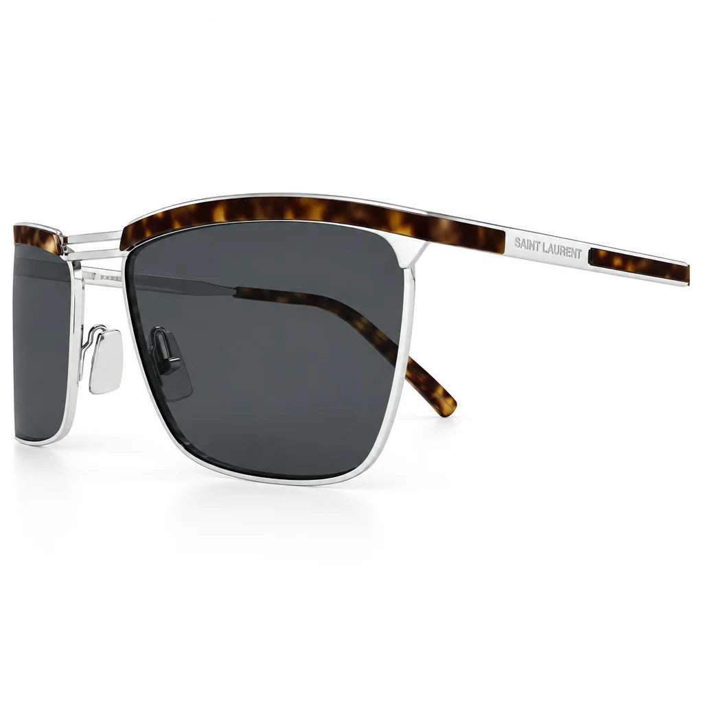 Saint Laurent Men SL 795 Joe Square Silver / Havana Sunglasses