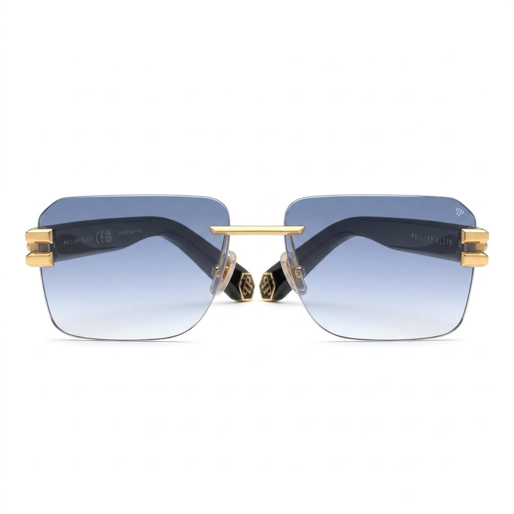 Philipp Plein Men Rimless Square Navigator Blue Gradient Sunglasses