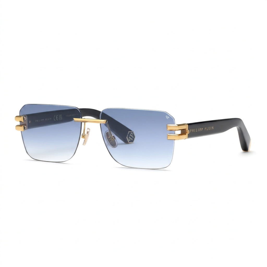 Philipp Plein Men Rimless Square Navigator Blue Gradient Sunglasses