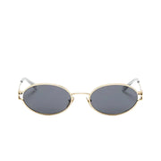 Gold metal oval sunglasses with dark grey lenses