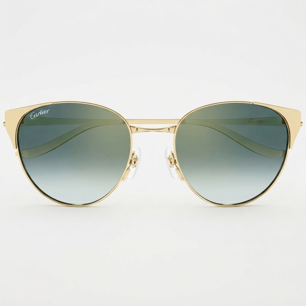 Cartier Panthère de Women Round Gold-Finish Green Gradient Sunglasses