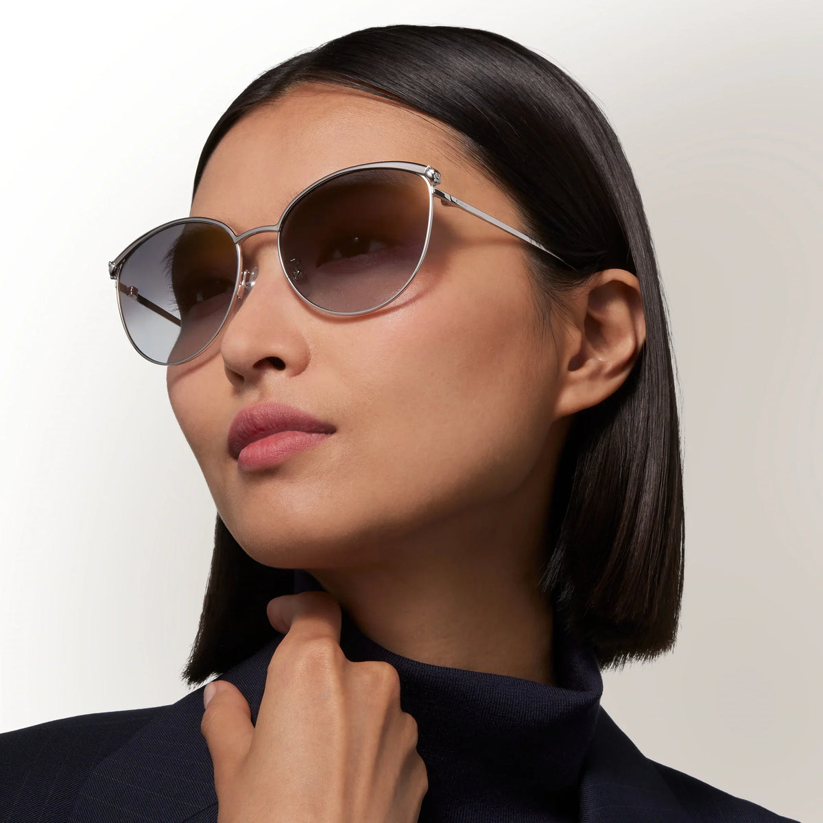 Cartier Panthère de Women Silver Grey Gradient Cat Eye Sunglasses