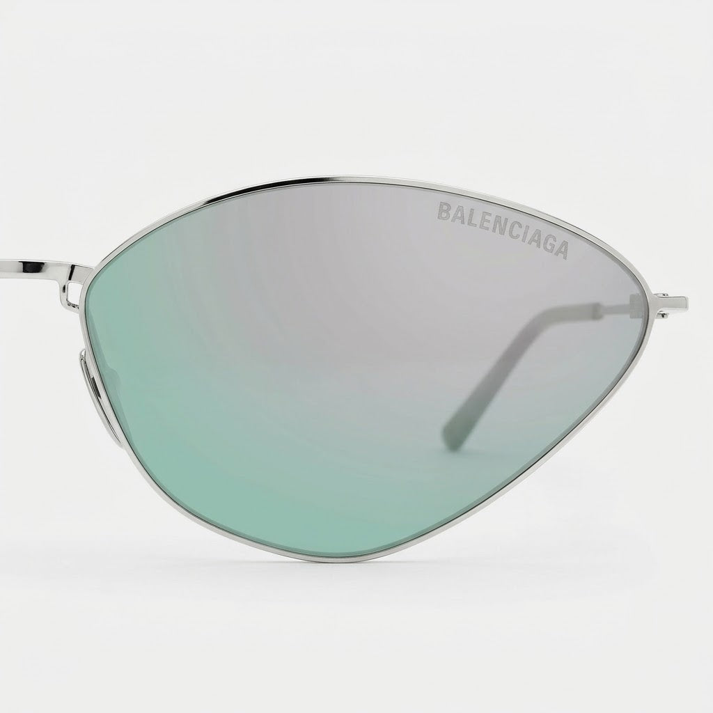 Balenciaga Unisex Extreme BB0350S 004 Cat-Eye  Silver-Green Mirrored Sunglasses