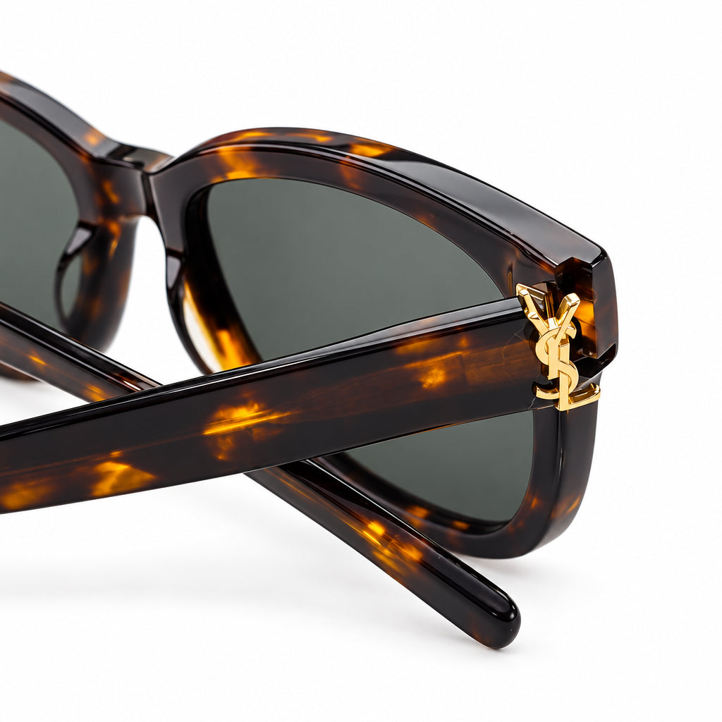 Saint Laurent Women SL M40 Gold YSL Monogram Hinge Havana Sunglasses
