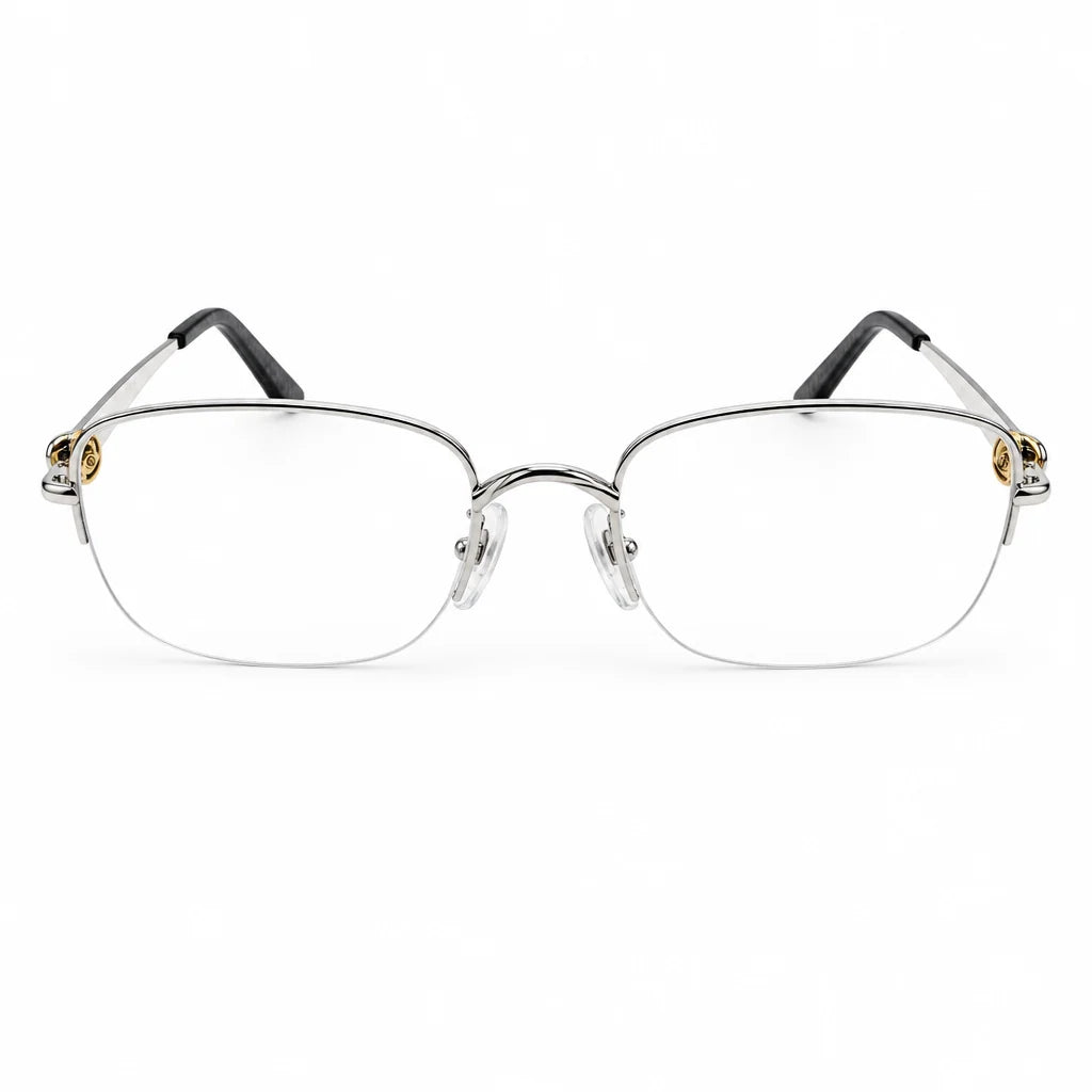 Cartier Rimless Unisex Rectangular Optical Glasses Silver Finish Temple