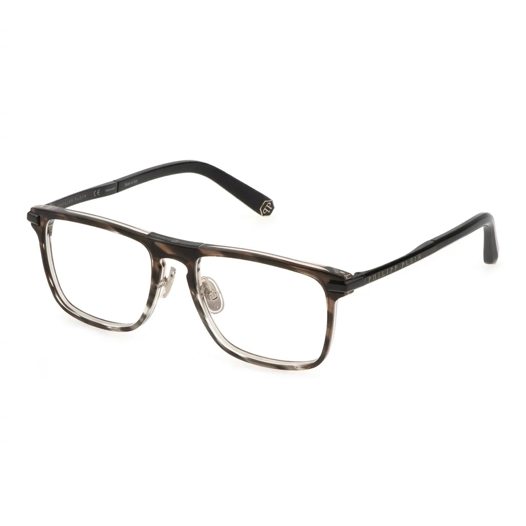 Philipp Plein Men Plein First Love VPP019M 0XAS Transparent Striped Grey Eyeglasses