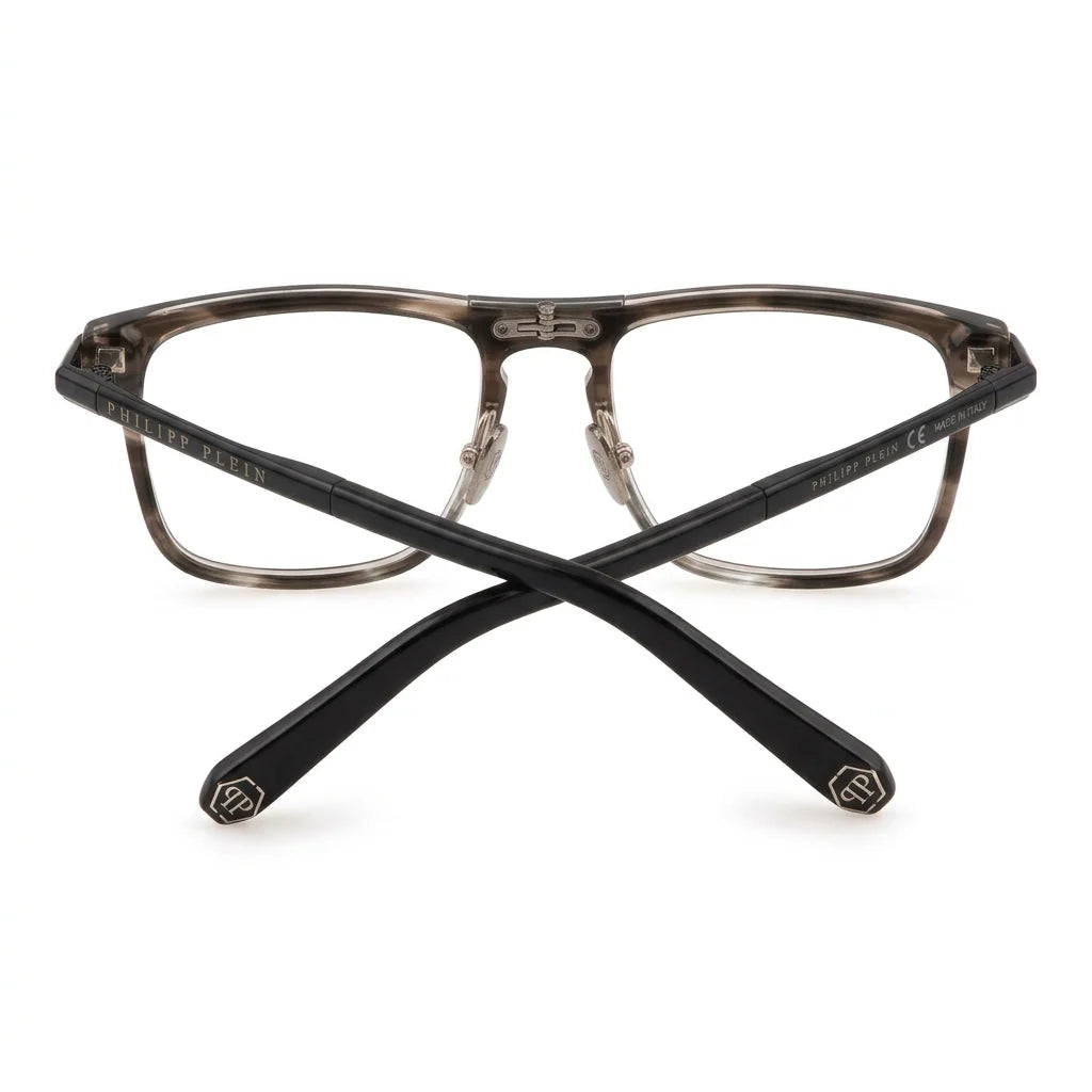 Philipp Plein Men Plein First Love VPP019M 0XAS Transparent Striped Grey Eyeglasses