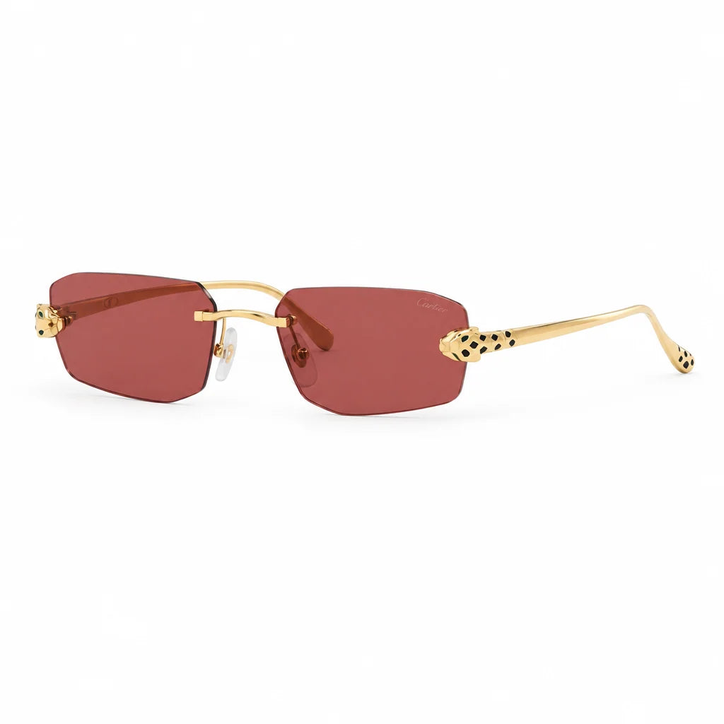 Cartier Panthère de C Unisex Rimless Rectangular Red Sunglasses