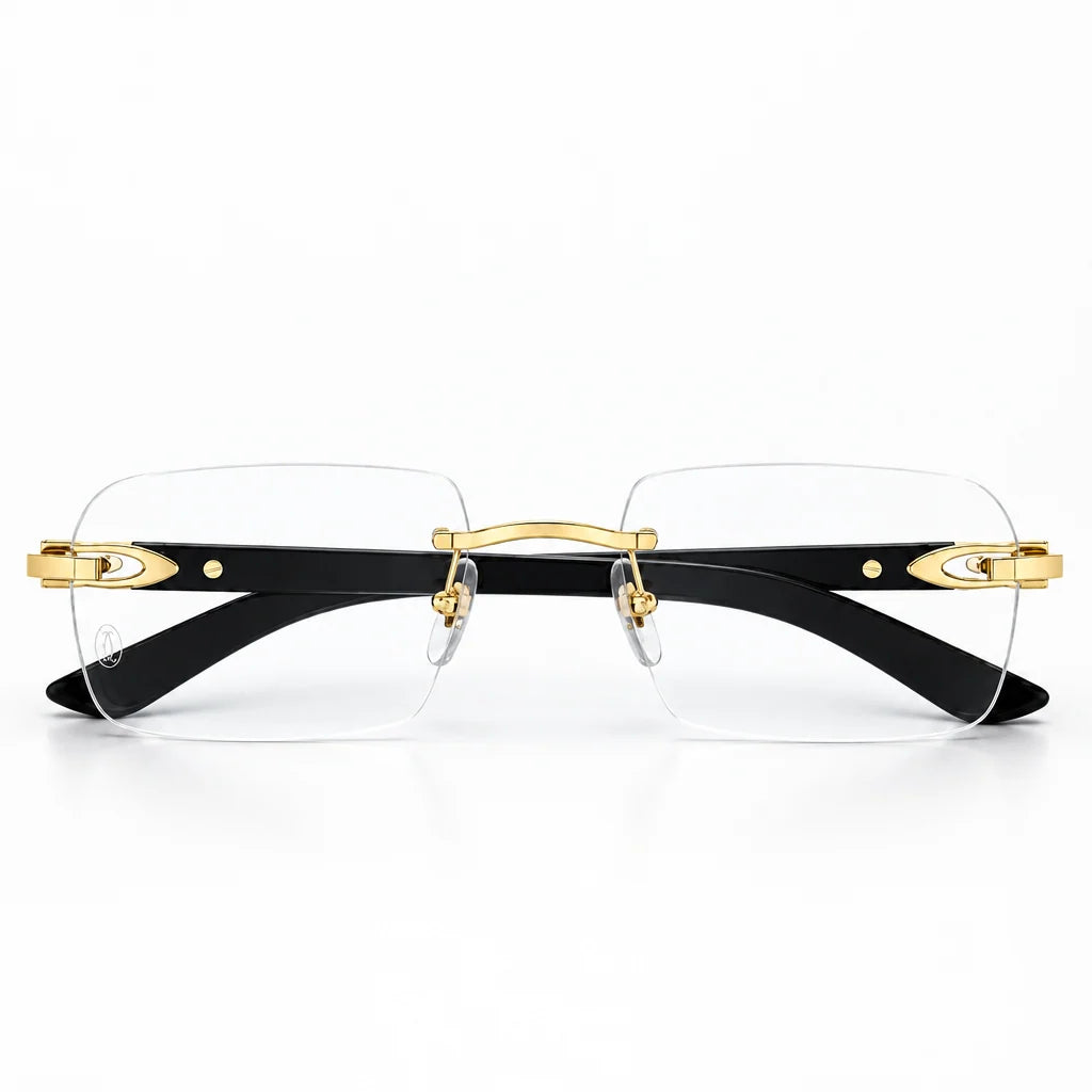 Cartier Signature C de Men Rimless Rectangular Black Gold Temple Transparent Eyeglasses